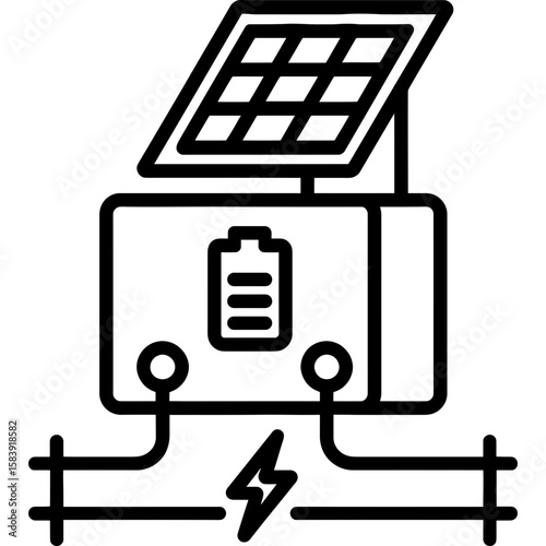 Solar-powered fence charger outline icon vector