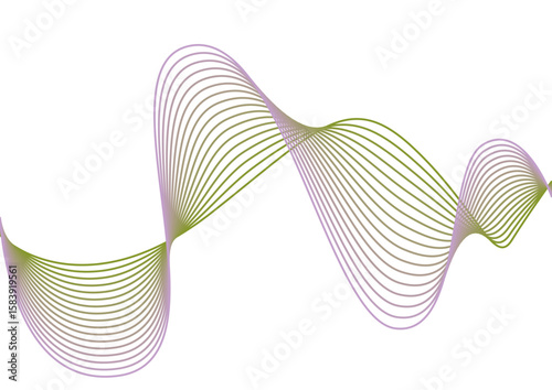 Vector curvy abstract line art wavy flowing dynamic colorful lines white background in concept music or sound, wave, wind, information flow