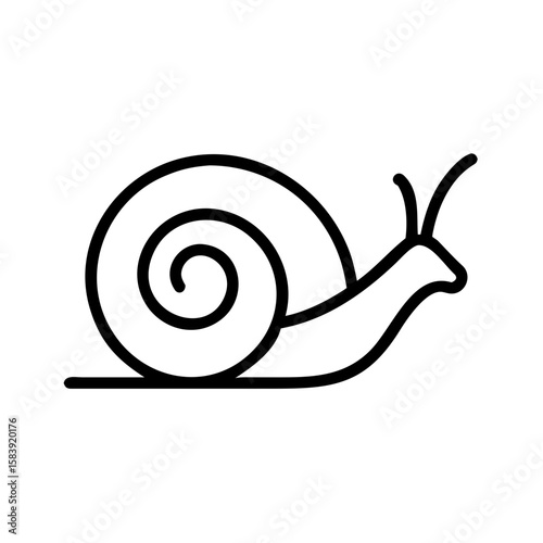 Simple line drawing of a snail with spiral shell  