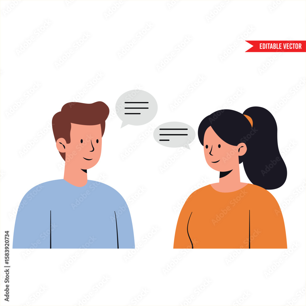 Fototapeta premium Effective Communication: Man and Woman in Conversation Flat vector illustration