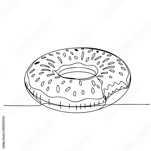 Donut inflatable ring isolated on white background drawn in one line style. Summer holiday and beach fun concept. Outline vector illustration