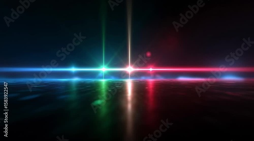 Vibrant beams of light in a dark space, creating a dynamic and abstract composition.