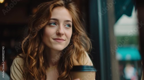 Woman in a coffee shop looking out the window