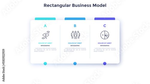 Choice with paper white square divided into 3 parts placed in horizontal row. Concept of 3 stages of strategy development. Simple infographic design template. Modern minimalism vector illustration.