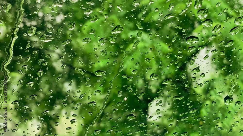 drops of dew on a green leaf