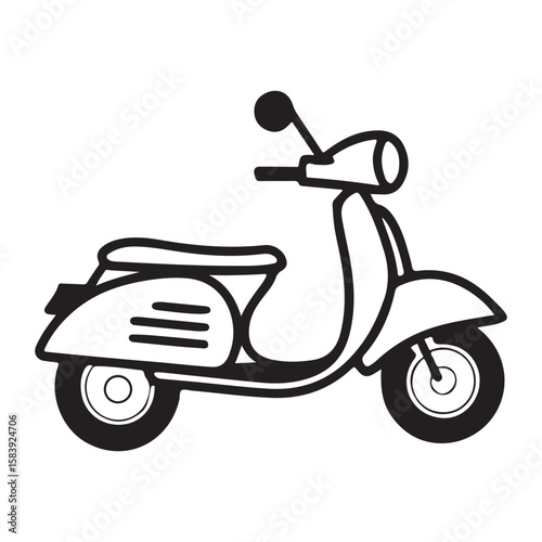 Black retro scooter with round headlight vintage transportation