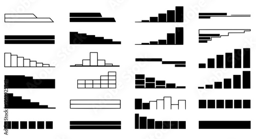 "Rising Visuals: Ascending and Descending Bar Graph Set: A clean, crisp collection of minimalistic bar graphs in varying configurations. Perfectly illustrates growth, decline.