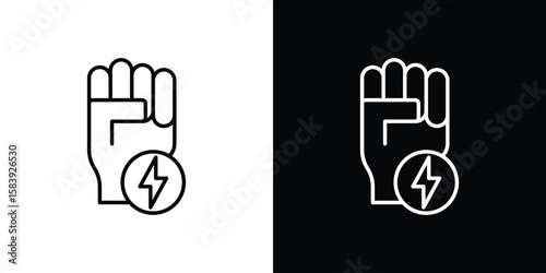 Hand with Power icon for concept and graphic design. Collection of high quality black style vector icons
