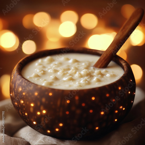 Senegalese thiakry millet dessert in calabash bowl