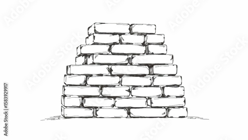 A black and white, hand-drawn illustration of a stack of bricks on a white background. A stack of bricks.
