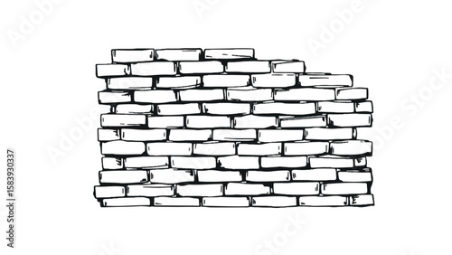 A black and white, hand-drawn illustration of a stack of bricks on a white background. A stack of bricks.