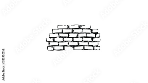 A black and white, hand-drawn illustration of a stack of bricks on a white background. A stack of bricks.