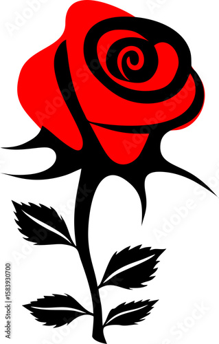 simple black and red graphic drawing flower rose, logo, design