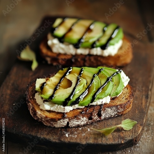 Healthy rye toast with avocado and ricotta.