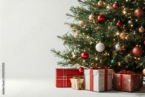 presents under the decorative christmas tree wallpaper background
