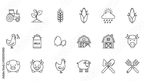 Farm Life Icons A Minimalist Collection of Agriculture and Animal Vectors for Rustic Designs