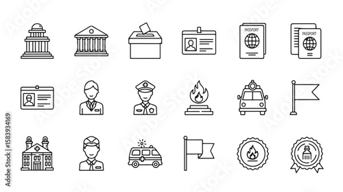 Set of Simple Icon Designs Government, Emergency Services, and Documentation