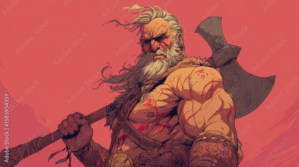 Fototapeta premium Illustration of a Bold and Muscular Viking Warrior: Embodying Strength and Valor in Historical Culture