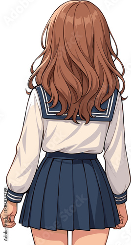制服の女子学生の後ろ姿のイラスト