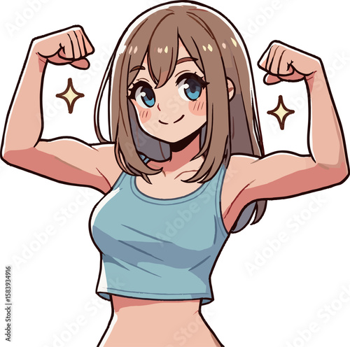 筋肉をアピールする女性のイラスト