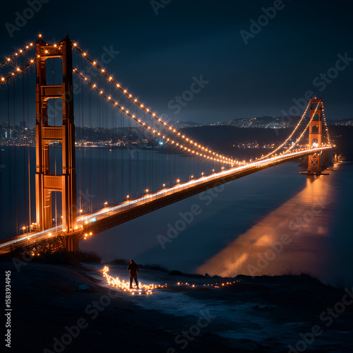 Golden Gate Bridge's Nocturne: The iconic Golden Gate Bridge shimmers under a twilight sky.