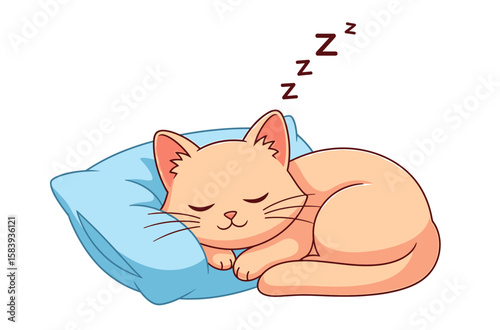 Sweet Dreams Adorable Kitten Sleeping Peacefully on a Pillow Illustration