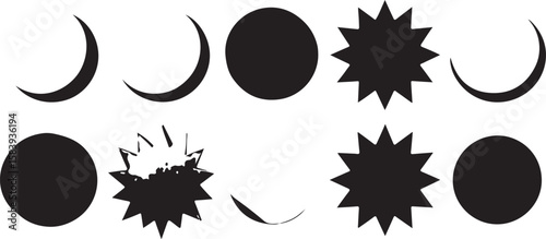 Celestial bodies and starburst shapes crescent moon full moon