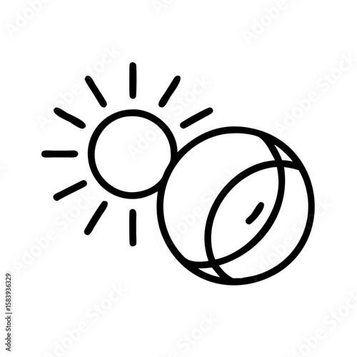 Line art of sun and ball for summer vibes and playful design. Sun and ball illustration shows joyful, summery recreation with simple lines, creating cheerful, light-hearted feeling.