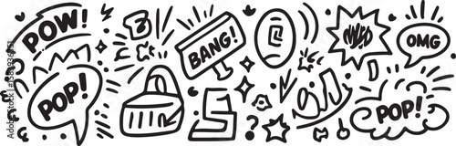 Comic book sound effects and symbols bang