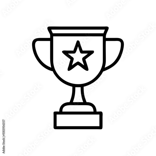 Trophy cup icon with star on white background. Simple trophy cup for game or sport achievement, victory, or competition. Trophy cup concept to communicate success and best in class in business.