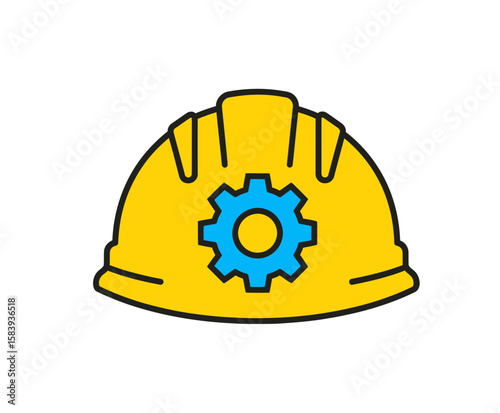 Construction Safety Gear Icon Hard Hat with Gear for Engineering Protection
