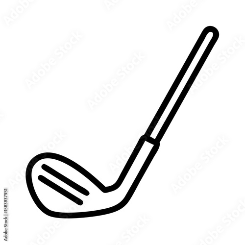 Golf club icon in minimalist style with black outline, transparent background