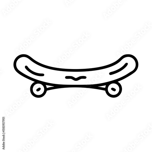 Simple outline of a skateboard in black and white design, transparent background
