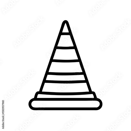 Traffic cone icon in simple line art design, transparent background