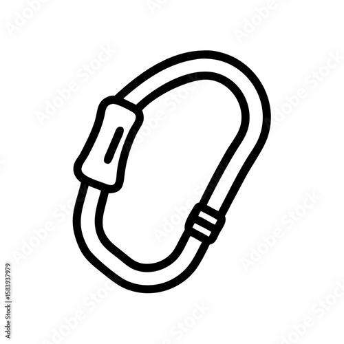 Outline of a sports climbing carabiner in minimal design style, transparent background
