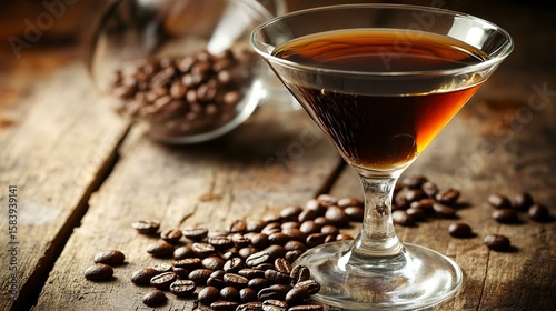Perfectly crafted espresso martini with coffee beans garnishing, ready to be enjoyed
