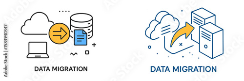 Understanding data migration processes with visual representation of cloud and server interactions in a digital environment