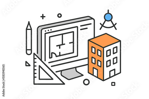 Designing architectural plans with digital tools for modern building designs in a creative workspace