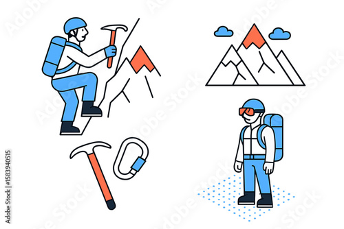 Mountain climbing adventure with gear and climber in an outdoor setting