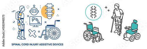 Assistive devices for spinal cord injury support and rehabilitation showcased in a modern healthcare setting