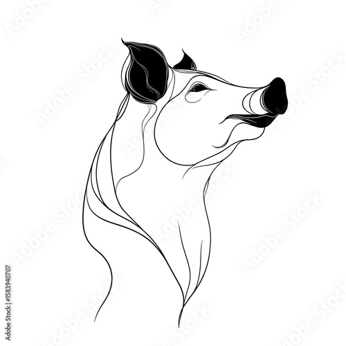 Line art representation of a pig in minimalist illustration style  