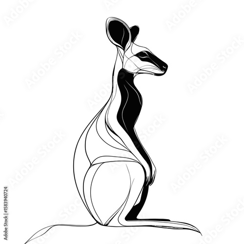 Stylized kangaroo illustration in minimalist black and white design  