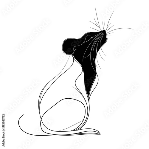 Elegant mouse silhouette in minimalist style on white background  