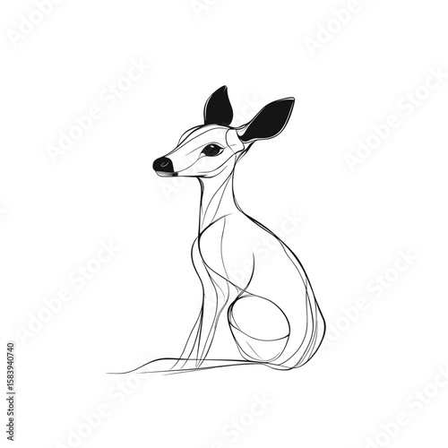 Abstract little deer illustration in minimalist style with simple lines  