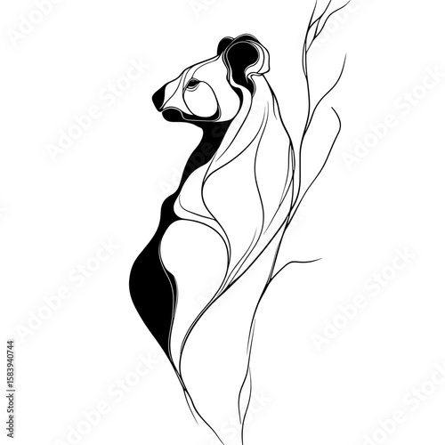 Koala illustration in minimalist style with black outline on white background  