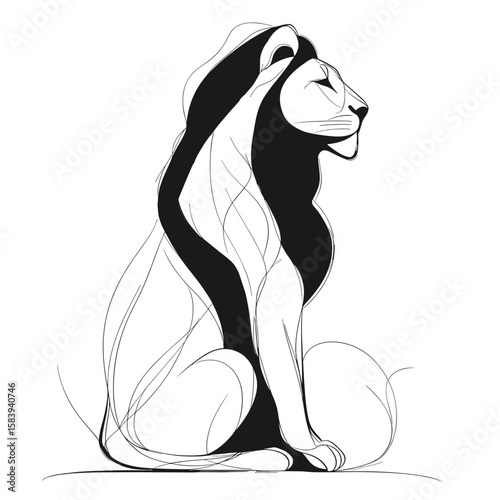 Lion illustration in minimalist style with black and white lines  