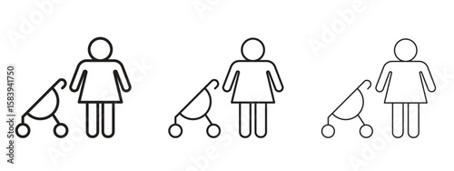 Woman with Baby Stroller icon for Website or Apps Elements, Logo. Pixel vector graphics