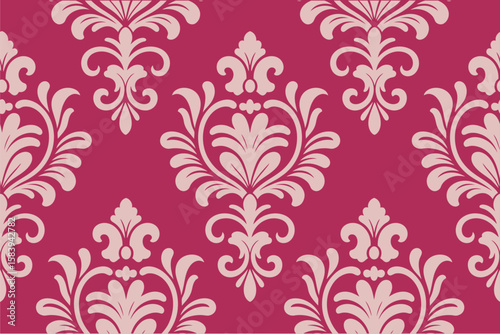 Timeless damask pattern in crimson red and ivory, creating a regal and elegant aesthetic for decorative applications.