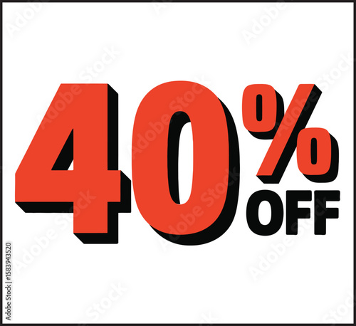 40% OFF Sale Badge - Red Discount Price Tag with 3D Effect