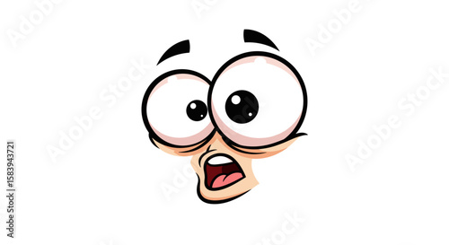 Cartoon face with wide eyes and open mouth expressing shock or surprise in a comical style drawing look on transparent background